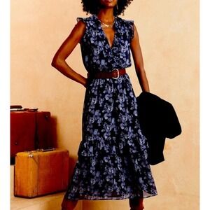 Banana Republic Dark Floral Ruffle Tiered Dress Women M Purple Witchy Whimsigoth